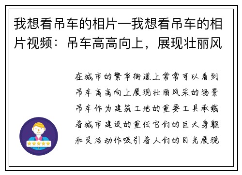 我想看吊车的相片—我想看吊车的相片视频：吊车高高向上，展现壮丽风采