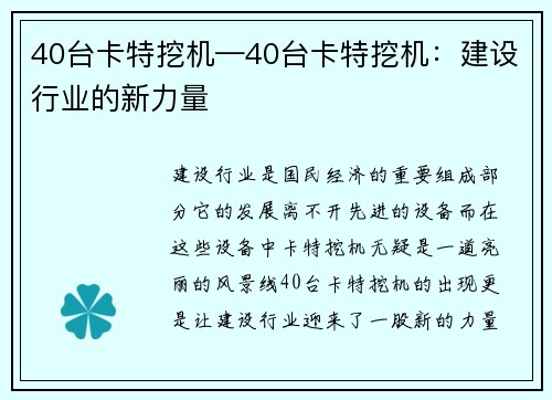 40台卡特挖机—40台卡特挖机：建设行业的新力量