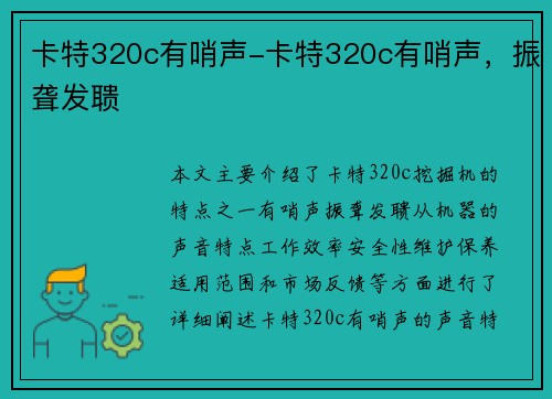 卡特320c有哨声-卡特320c有哨声，振聋发聩